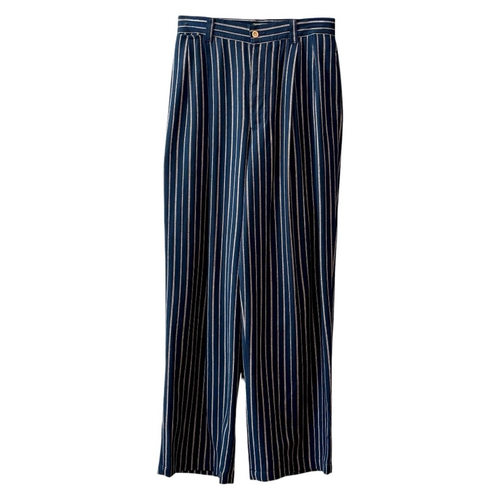 Ralph Lauren Country RARE Vintage High Waist Pinstripe Pleated Trousers Navy 12 - Picture 12 of 14